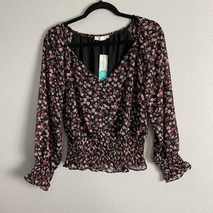 Stitch Fix Lush Frances Smocked Floral Blouse Top Size Small